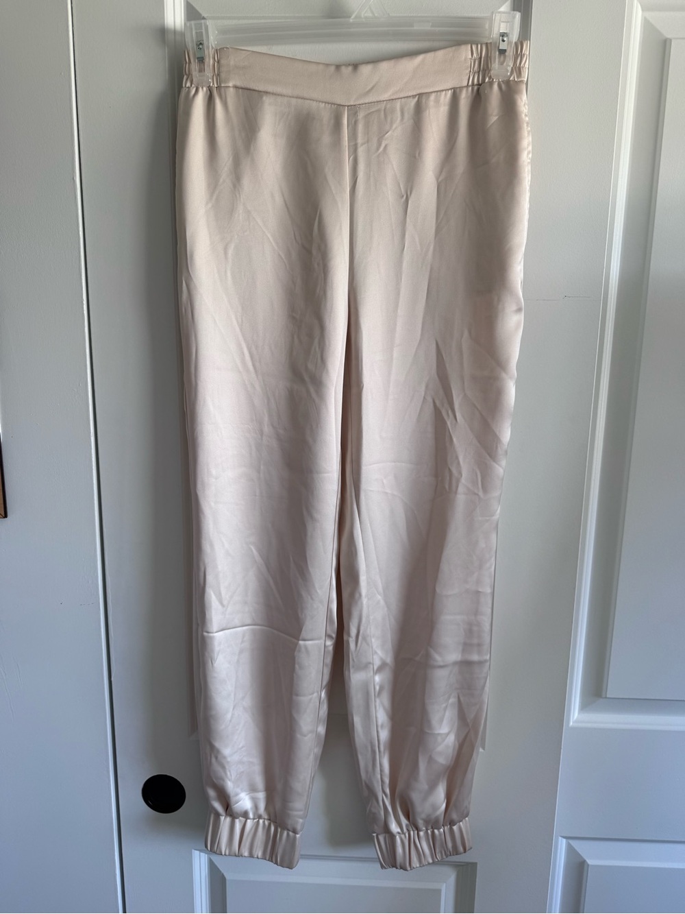 Sincerely Jules high waist Satin joggers in ivory
